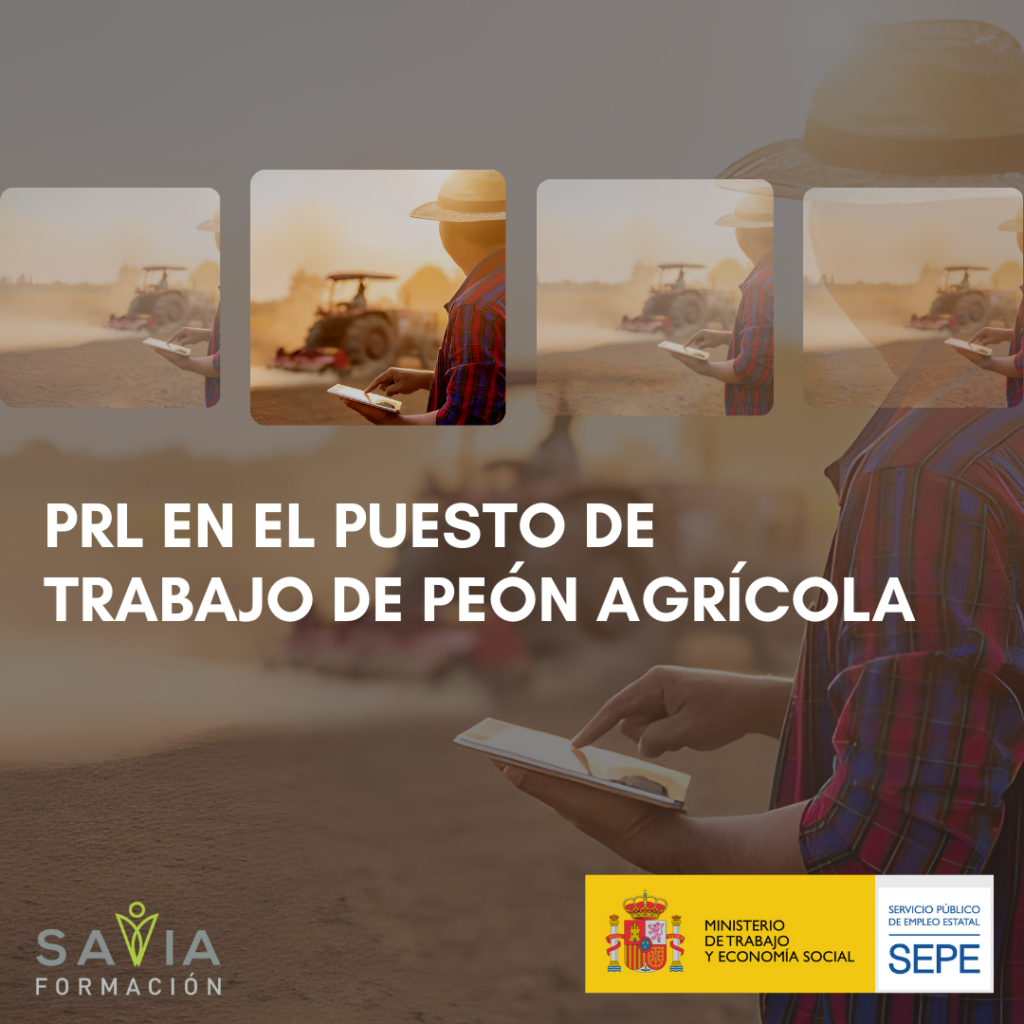 Trabajador agrícola utilizando medidas de PRL en el campo, imagen para el curso de PRL en el Puesto de Trabajo de Peón Agrícola en Savia Formación.