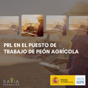 Trabajador agrícola utilizando medidas de PRL en el campo, imagen para el curso de PRL en el Puesto de Trabajo de Peón Agrícola en Savia Formación.